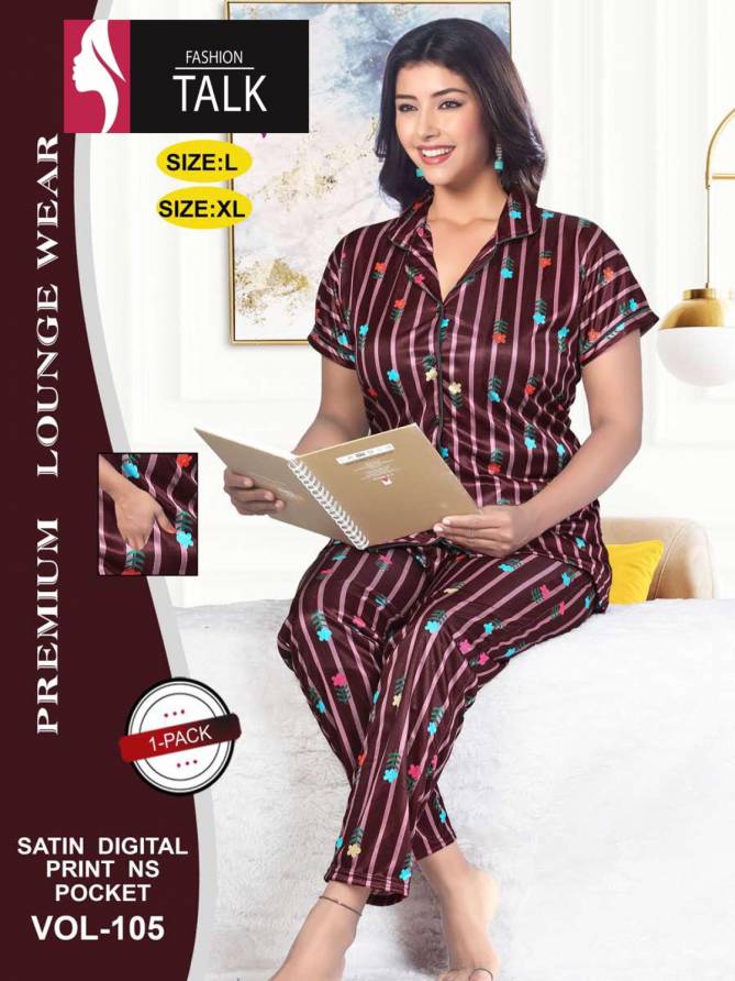 Ft Satin Digital Print Ns Pocket 105 Night Wear Satin Night Dress Collection